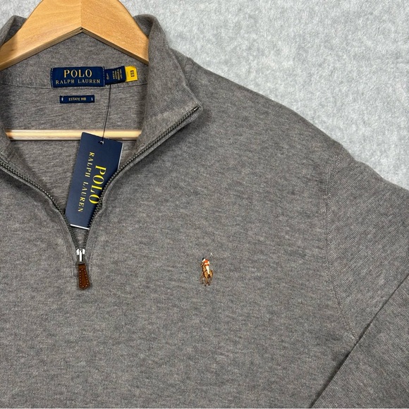 Polo Ralph Lauren Estate-Rib Quarter-Zip Pullover-Gray-Men Size Large - Picture 3 of 6